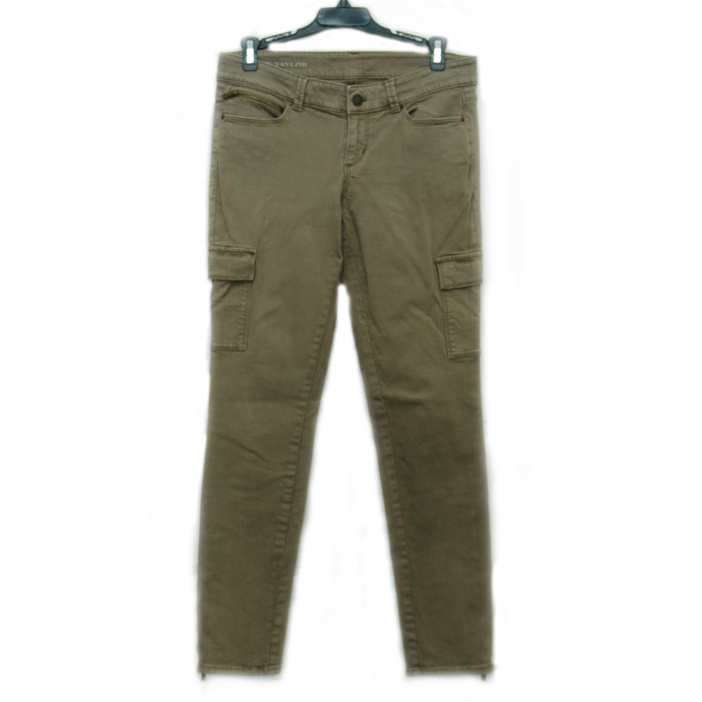 Ann Taylor Pant Trouser Cargo Utility Military Olive Green Zipper Ankle …